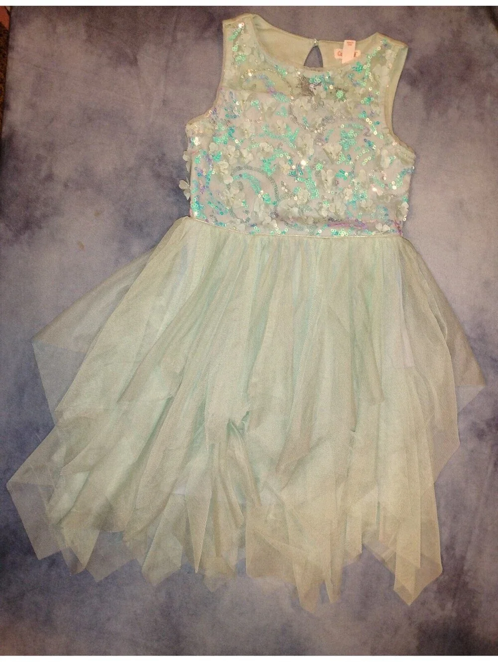 Teal Sequin Flower Tulle Dress